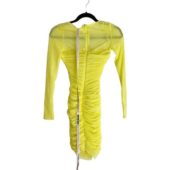 House of CB London Valentina Chartreuse Ruched Mesh Dress Yellow Size XS NWT - Picture 8 of 11